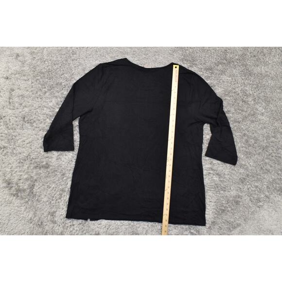 Chico's Size 3 Black Rayon Blouse - 23" Pit, 29" Length U Neck Long Sleeve - Picture 5 of 9